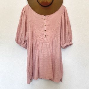 💕Anthropologie Pink half button down top blouse💕 Size L